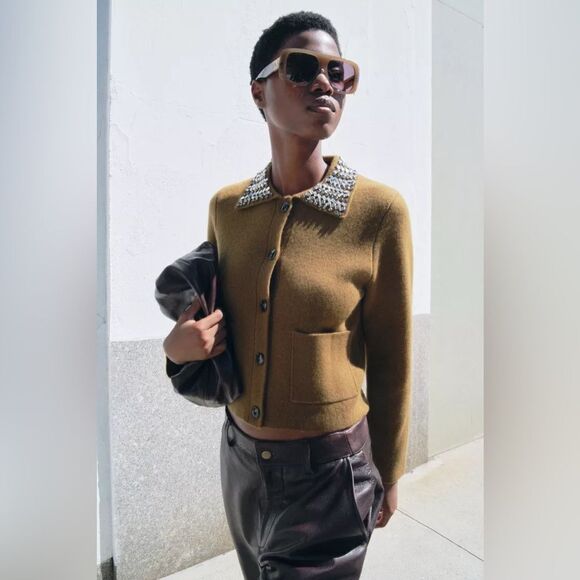 ZARA 100% WOOL JEWEL COLLAR JACKET - Picture 11 of 14